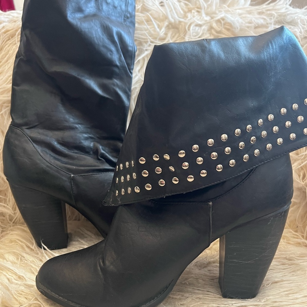 Leather studded boots